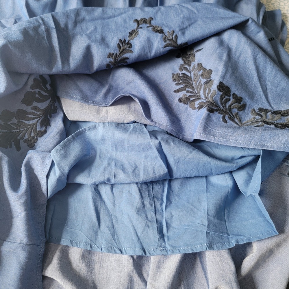 NWT Lost + Wander Riviera Midi Dress Blue Embroidered A-line Tiered Pocket Small - Picture 12 of 16